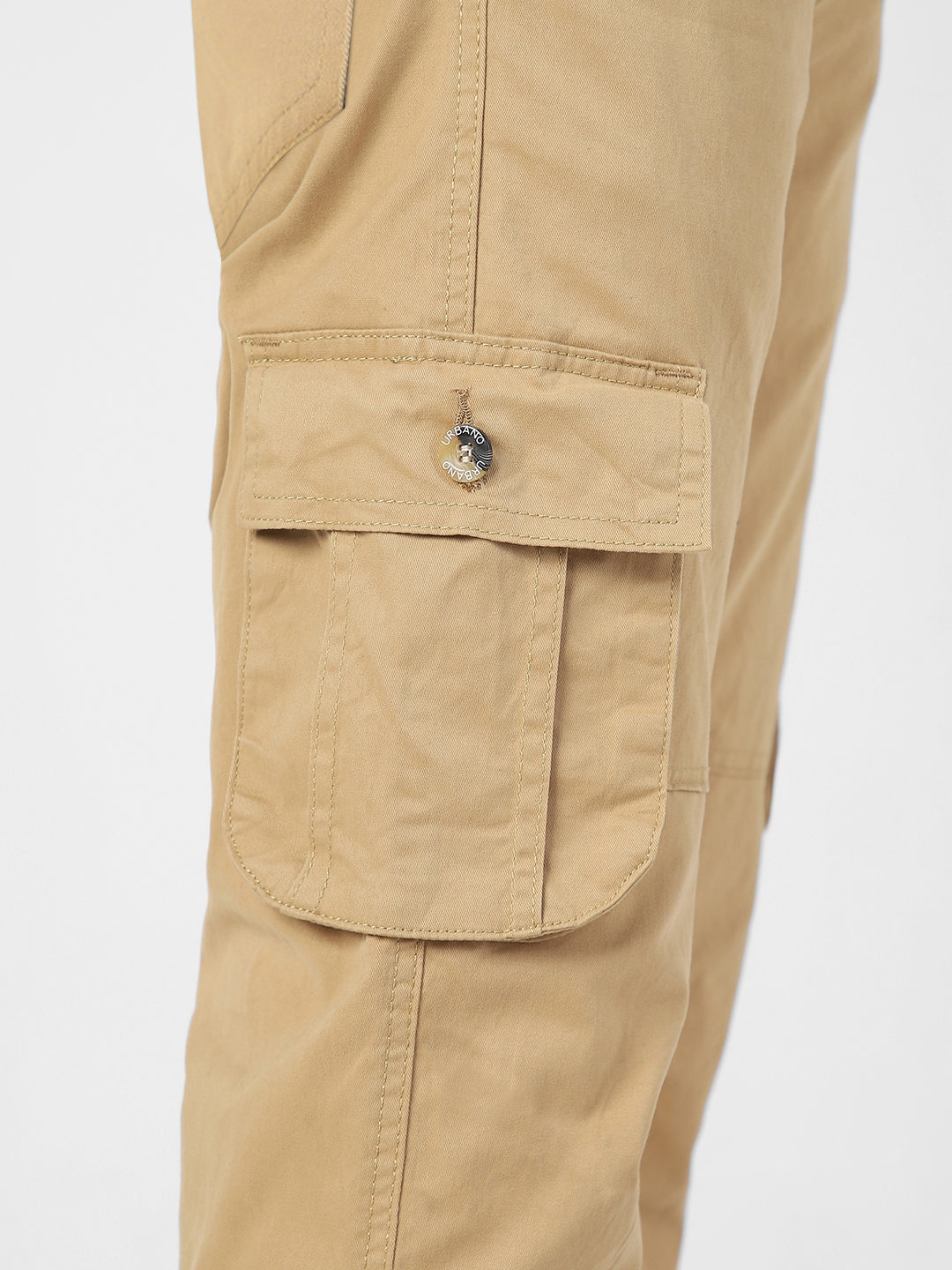 Men's Beige Regular Fit Solid Cargo Chino Pant with 6 Pockets