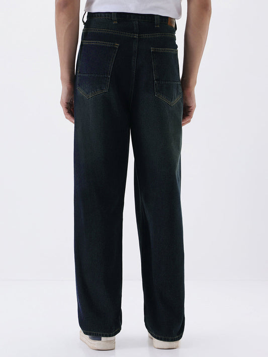 Men's Carbon Blue Loose Baggy Fit Heavy Washed Jeans Non-Stretchable