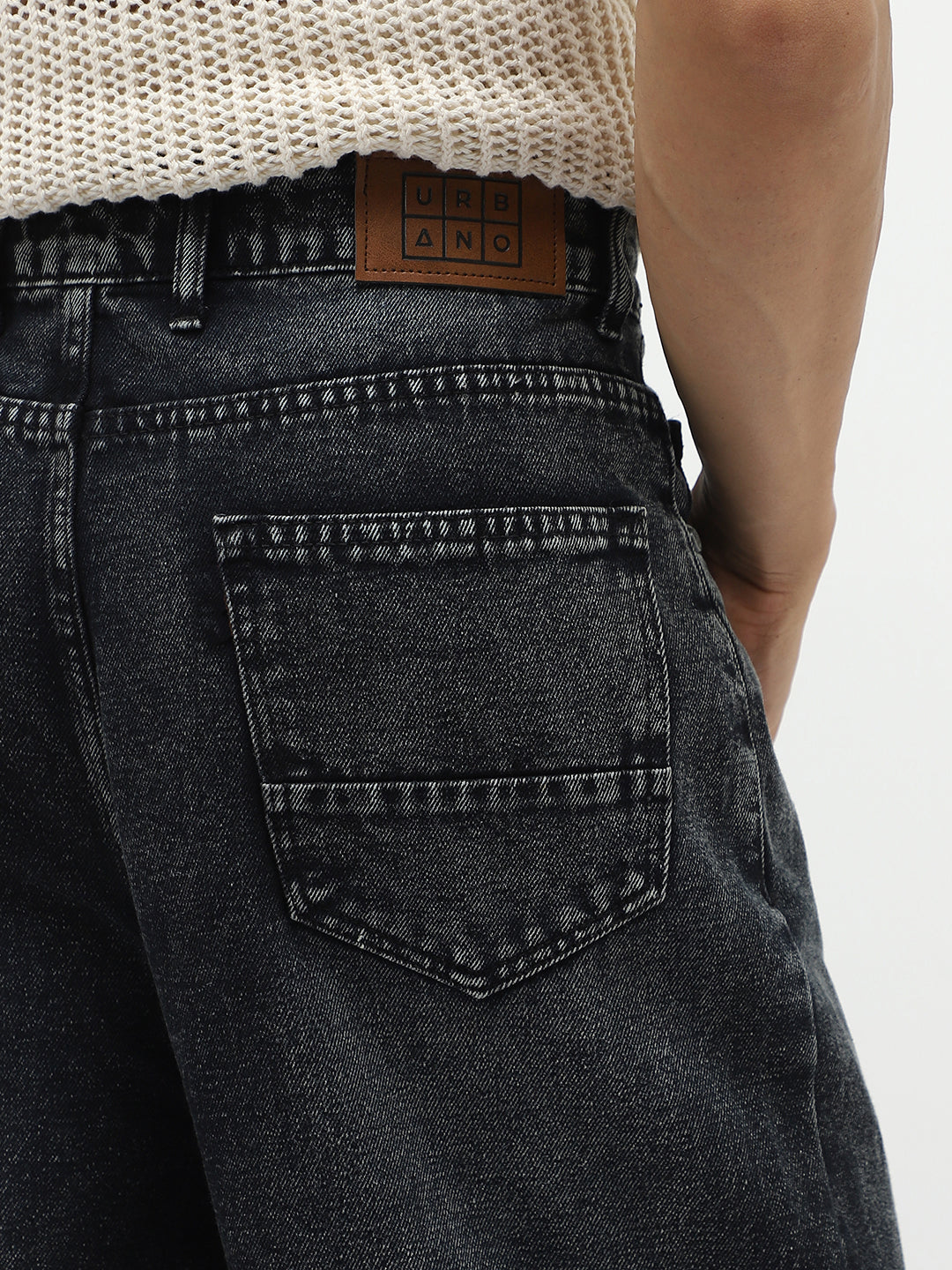 Men's Black Loose Baggy Fit Heavy Washed Jeans Non-Stretchable