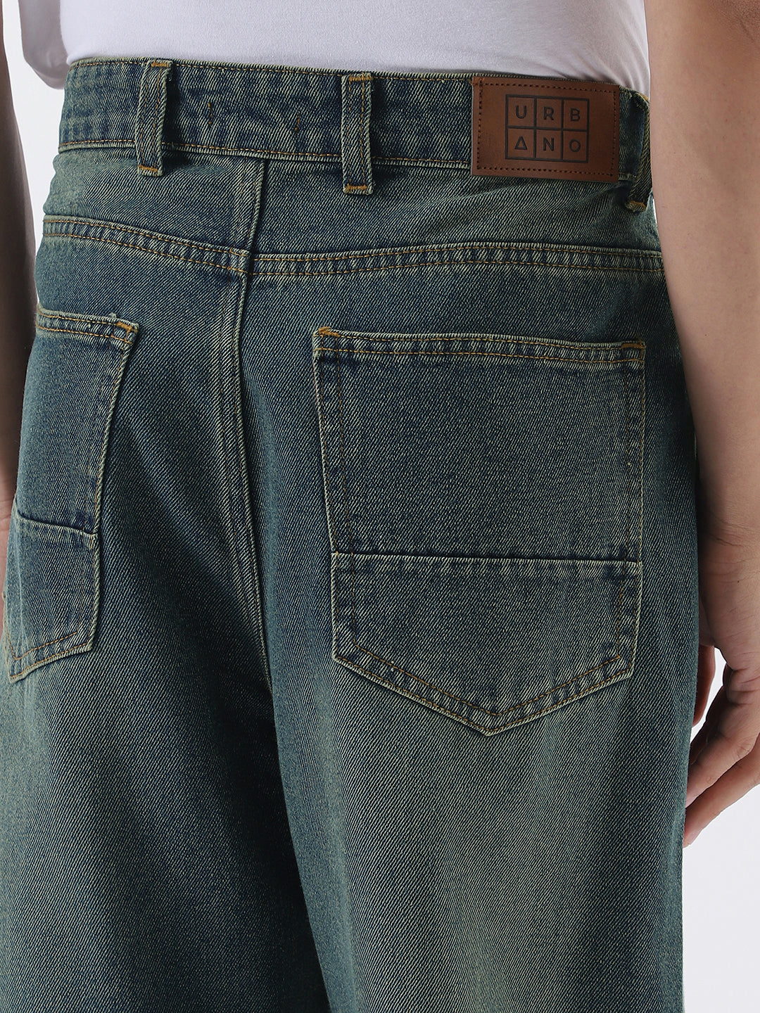 Men's Light Blue Loose Baggy Fit Heavy Washed Jeans Non-Stretchable