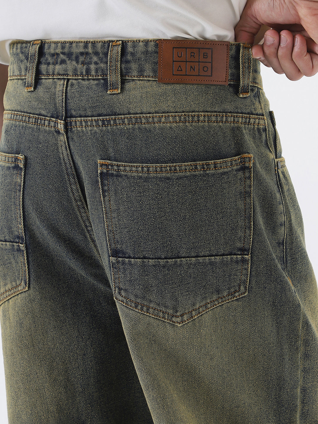 Men's Light Blue Loose Baggy Fit Heavy Washed Jeans Non-Stretchable