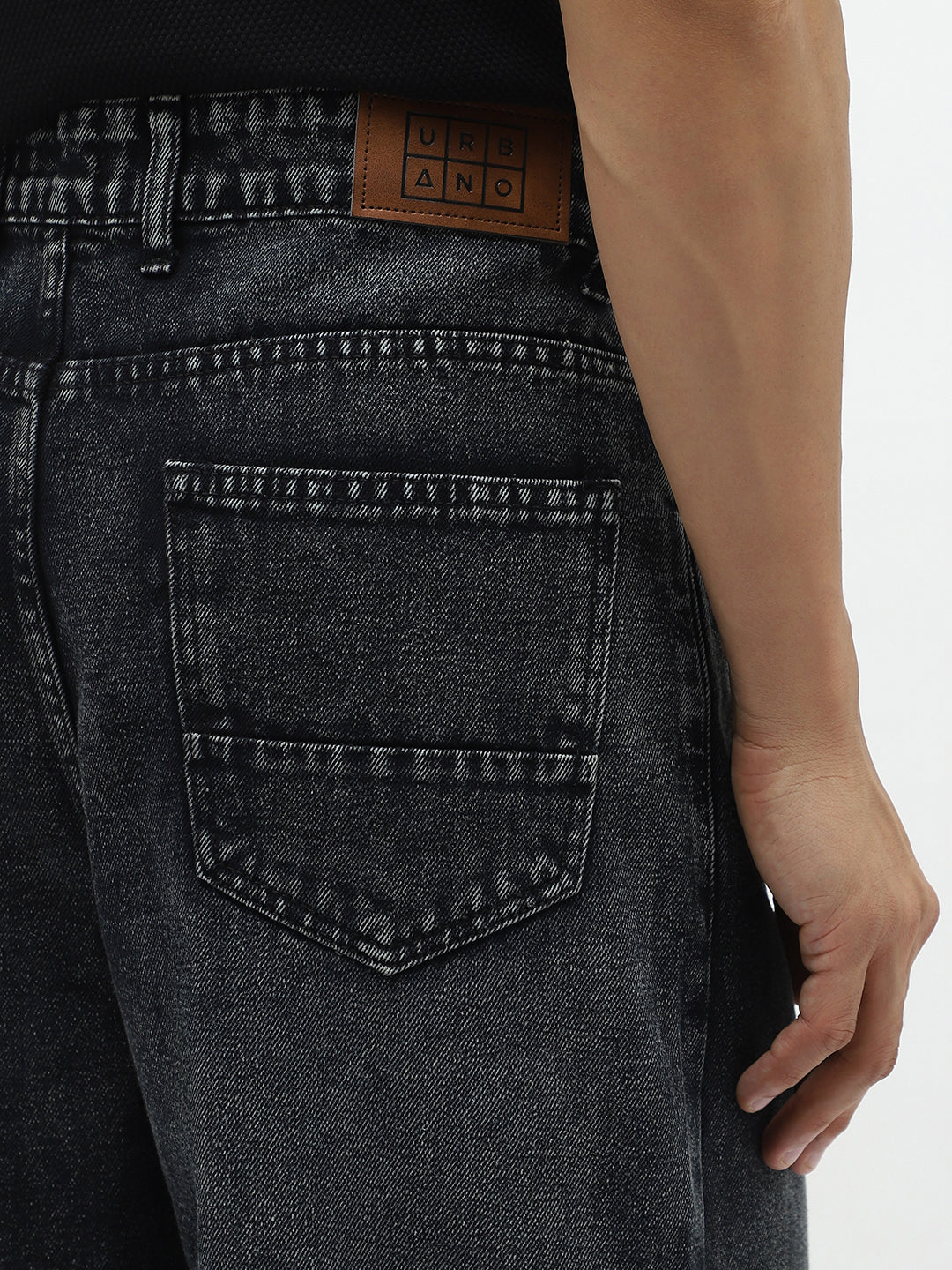 Men's Black Loose Baggy Fit Heavy Washed Jeans Non-Stretchable