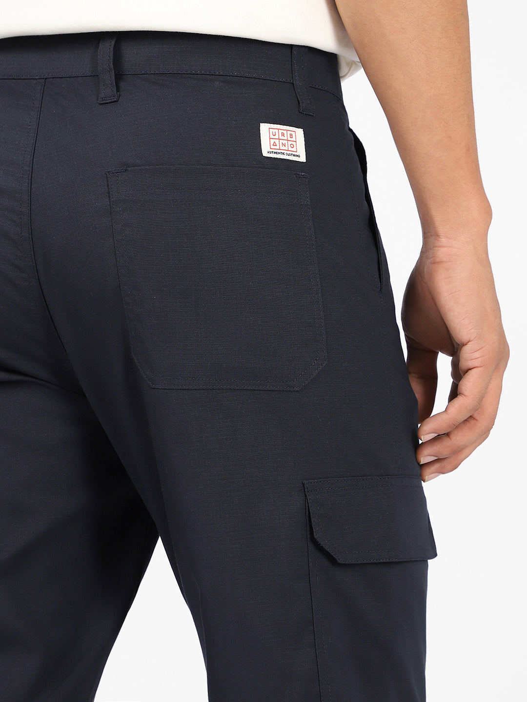 Men's Navy Blue Regular Fit Solid Cargo Chino Pant With 6 Pockets