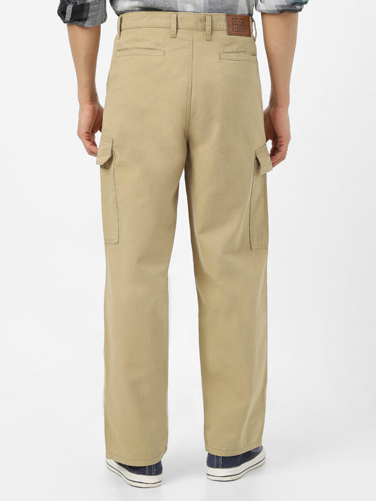 Men's Light Olive Loose Baggy Fit Solid Cargo Chino Pant with 6 Pockets Non-Stretchable