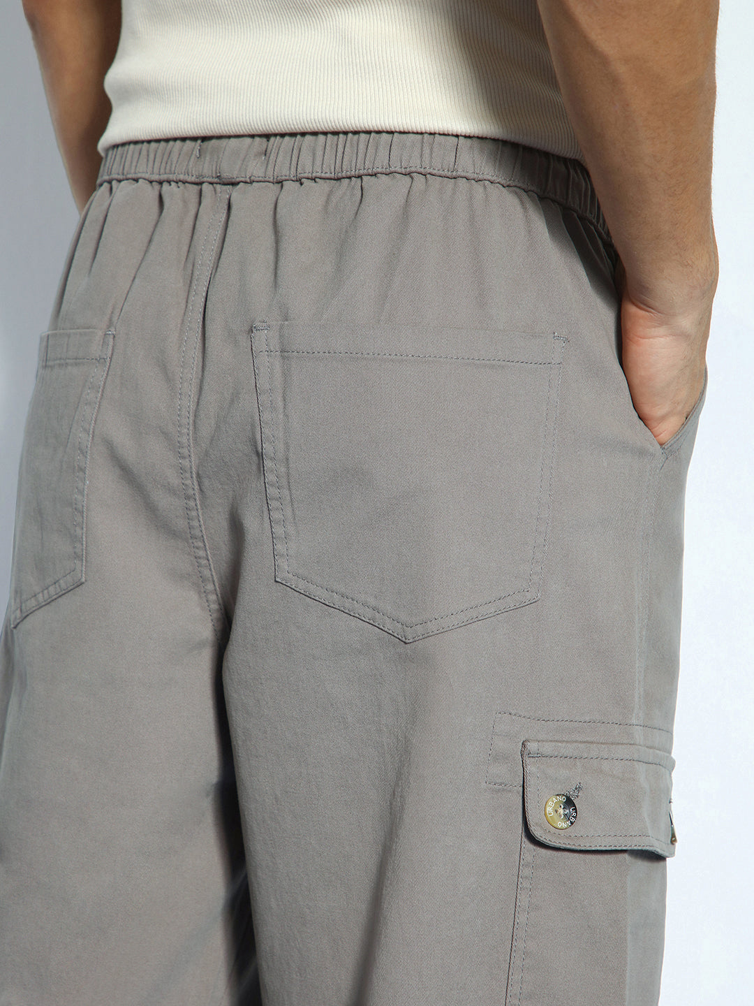 Men's Grey Loose Baggy Fit Cargo Jogger Chino Pant with 6 Pockets Stretchable