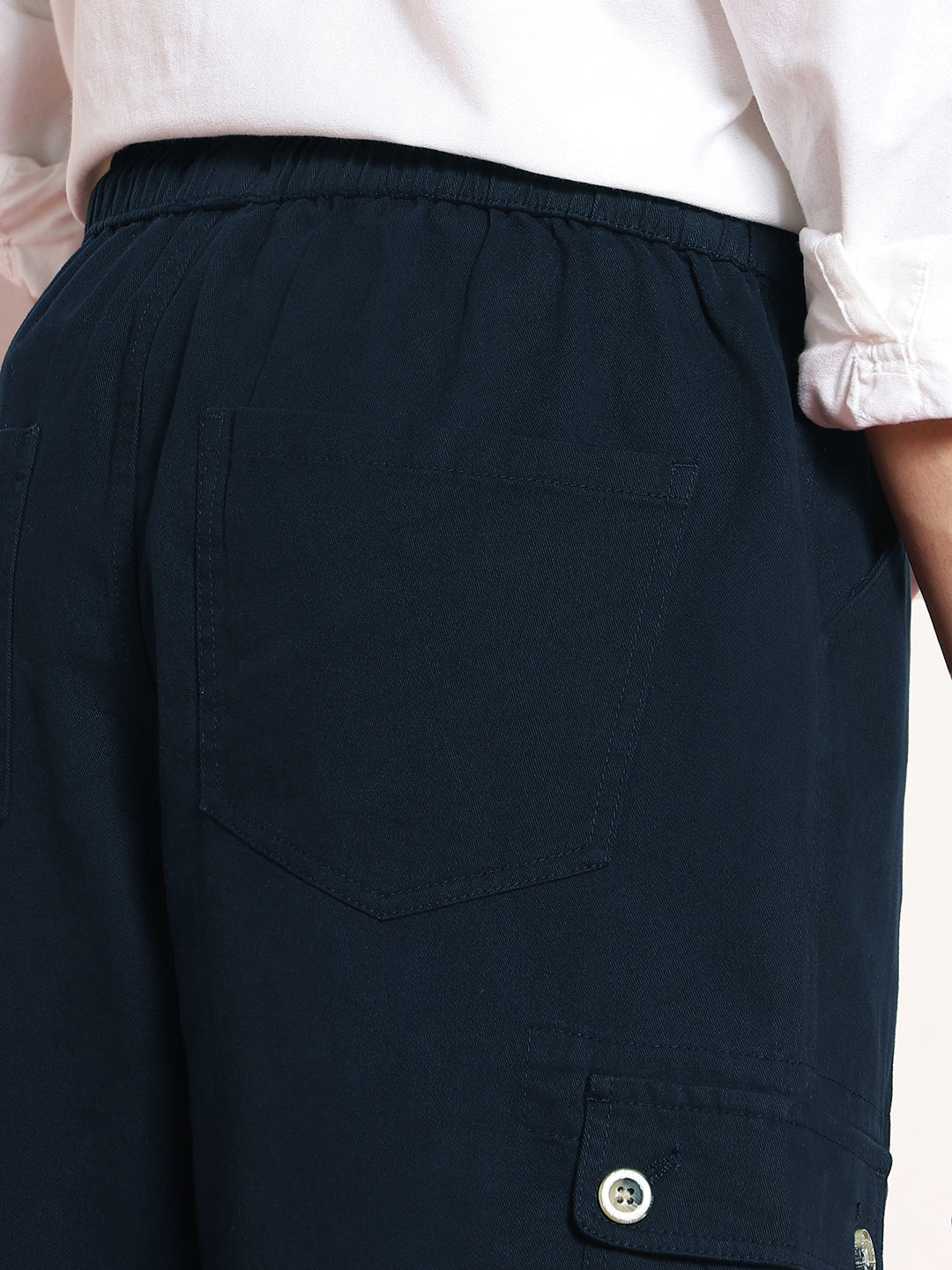 Men's Navy Loose Baggy Fit Cargo Jogger Chino Pant with 6 Pockets Stretchable