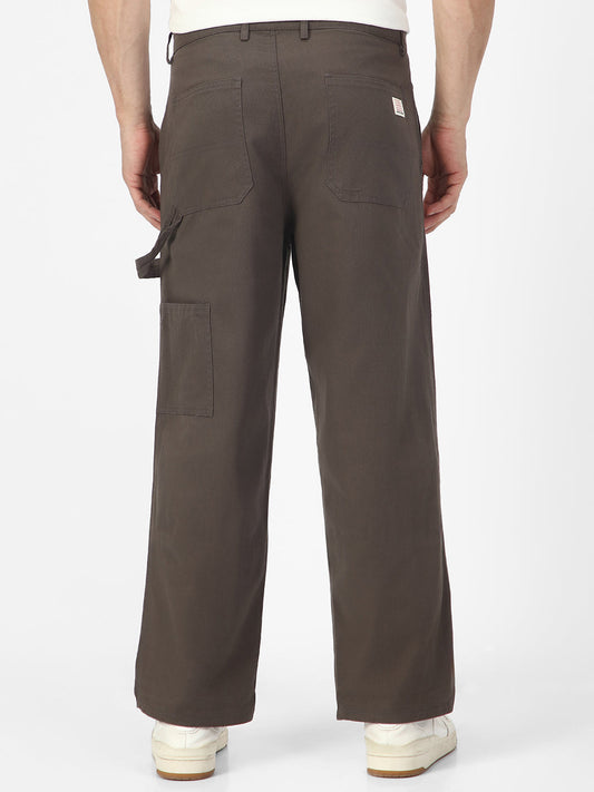 Men's Brown Loose Baggy Fit Solid Carpenter Trouser Pant with 5 Pockets Non-Stretchable