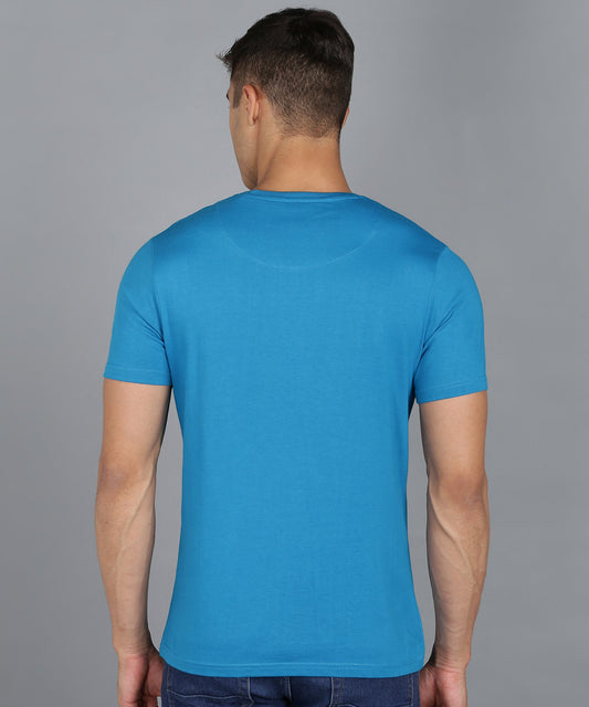 Urbano Fashion Men's Blue Graphic Printed Round Neck Half Sleeve Slim Fit Cotton T-Shirt