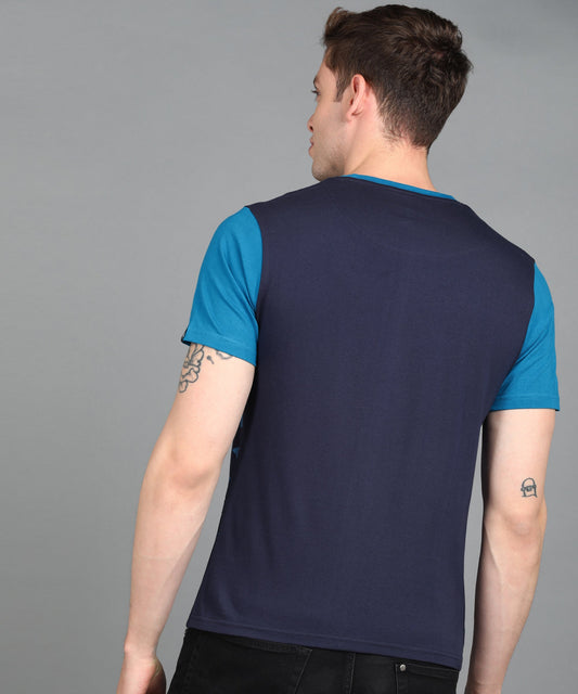 Urbano Fashion Men's Dark Blue Graphic Printed Round Neck Half Sleeve Slim Fit Cotton T-Shirt