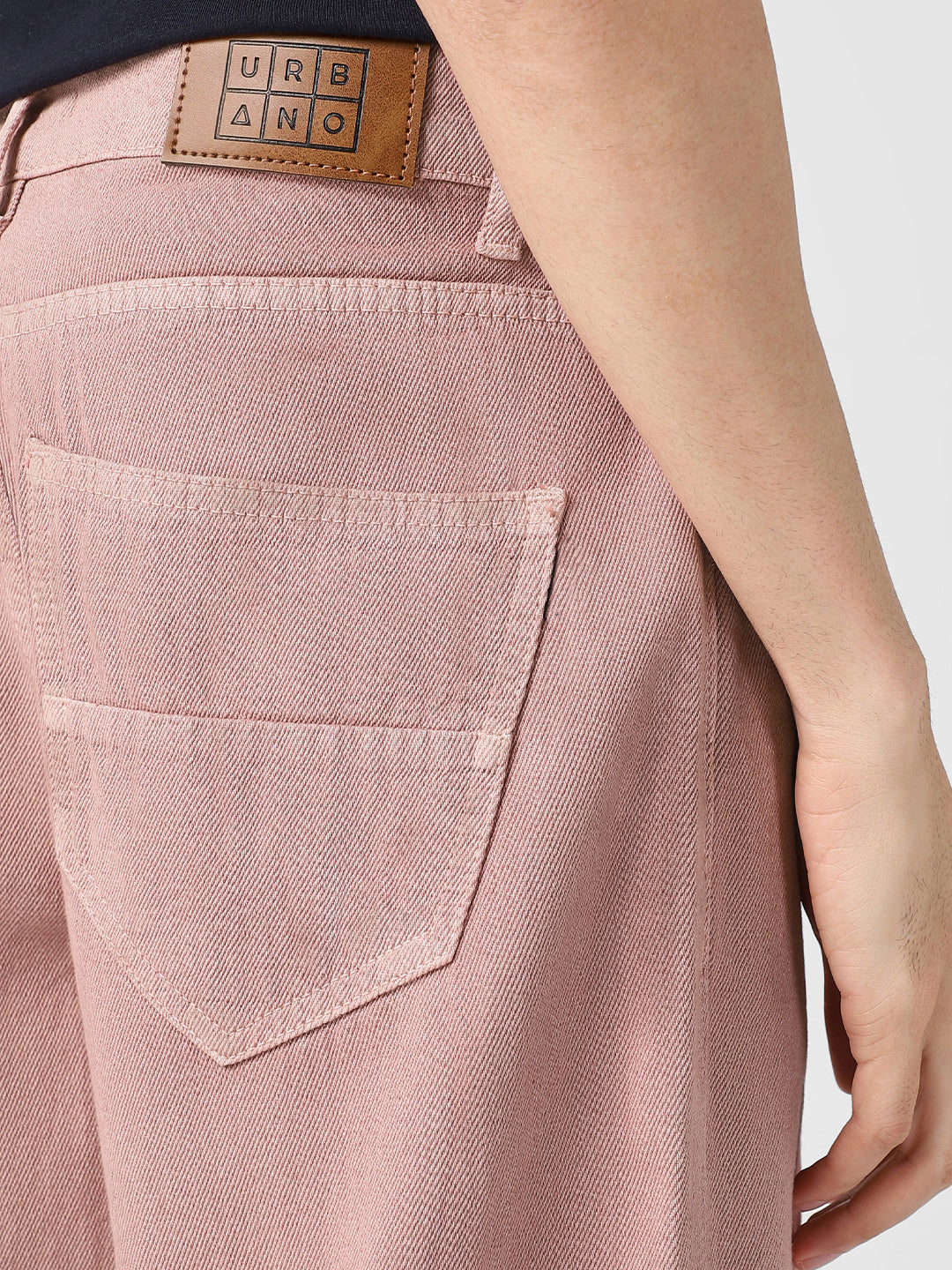 Men's Dark Pink Loose Baggy Fit Washed Jeans Non-Stretchable