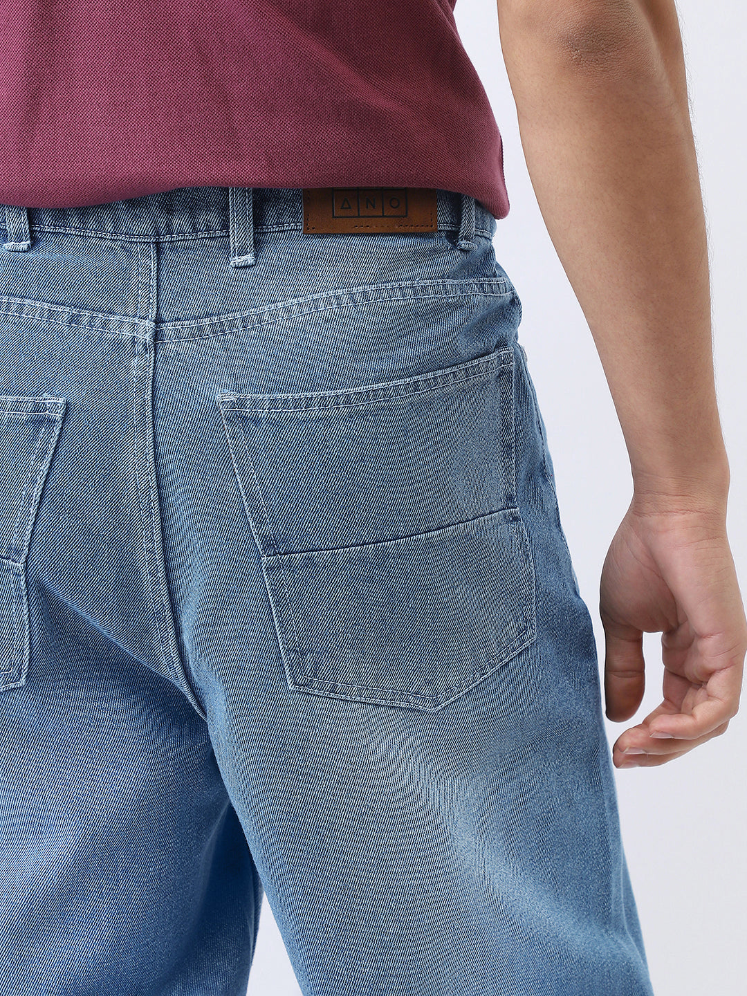 Men's Light Blue Loose Baggy Fit Washed Jeans Non-Stretchable