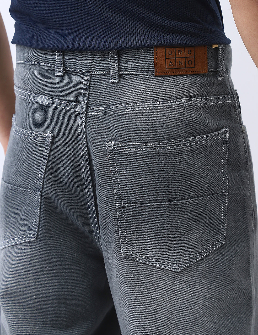 Men's Grey Loose Baggy Fit Washed Jeans Non-Stretchable