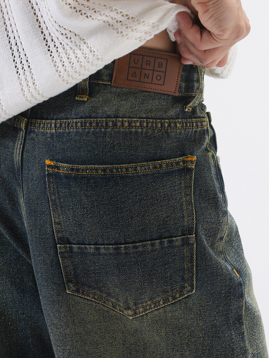 Men's Dark Blue Loose Baggy Fit Heavy Washed Jeans Non-Stretchable