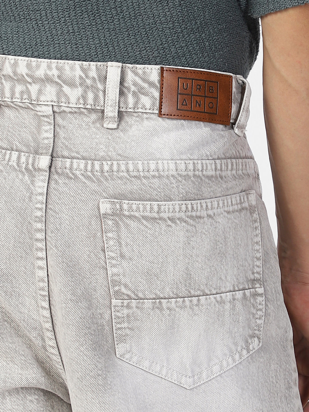 Men's Ice Grey Loose Baggy Fit Washed Jeans Non-Stretchable