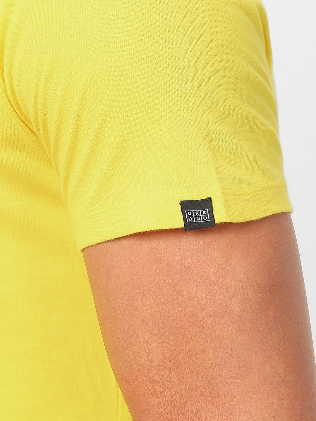 Men's Mustard Solid Mandarin Collar Slim Fit Cotton T-Shirt