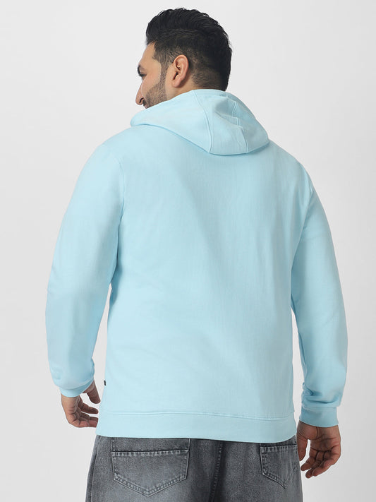 Plus Men's Blue Cotton Solid Hooded Neck Sweatshirt