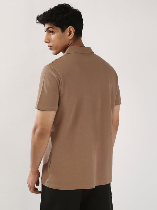 Men's Mocha Mousse Solid Regular Fit Half Sleeve Cotton Polo T-Shirt