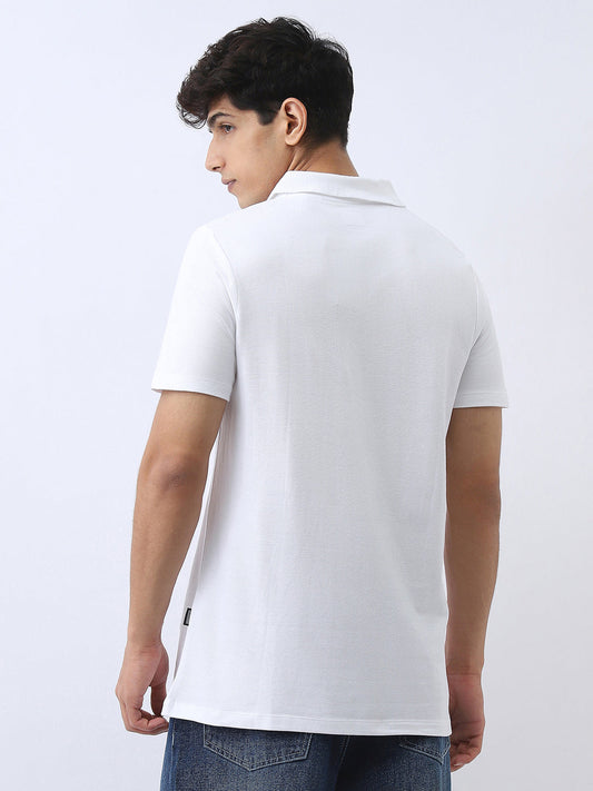 Men's White Solid Regular Fit Half Sleeve Cotton Polo T-Shirt