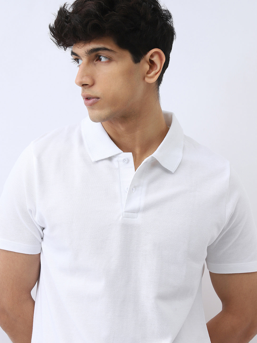 Men's White Solid Regular Fit Half Sleeve Cotton Polo T-Shirt