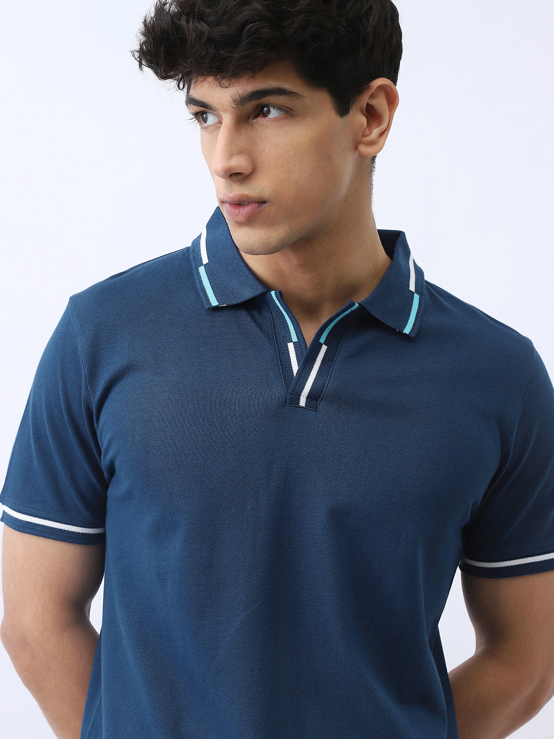 Men's Estate Blue Solid Regular Fit Half Sleeve Cotton Polo T-Shirt