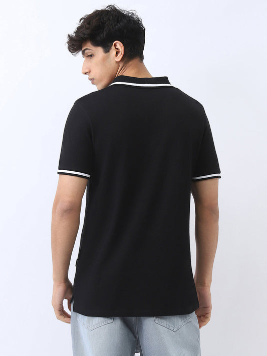 Men's Black Solid Regular Fit Half Sleeve Cotton Polo T-Shirt