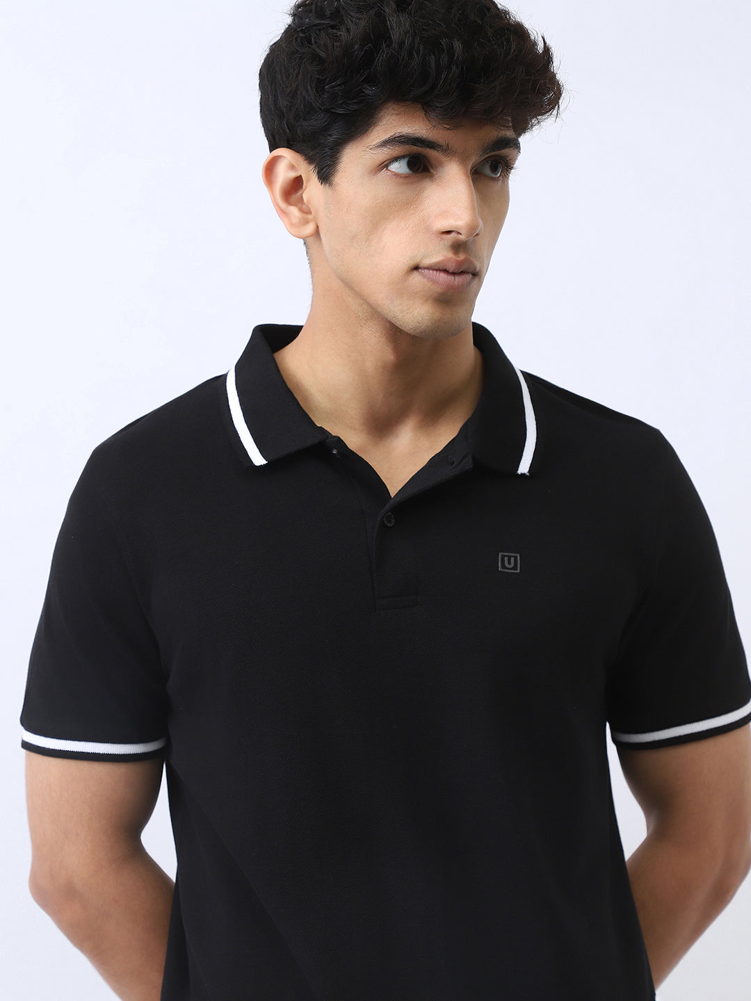 Men's Black Solid Regular Fit Half Sleeve Cotton Polo T-Shirt
