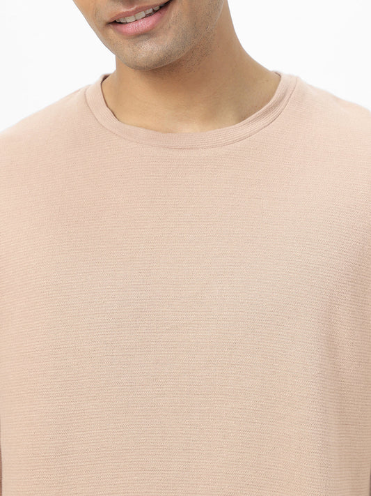 Men's Ginger Root Textured Round Neck Oversized Half Sleeve Cotton T-Shirt