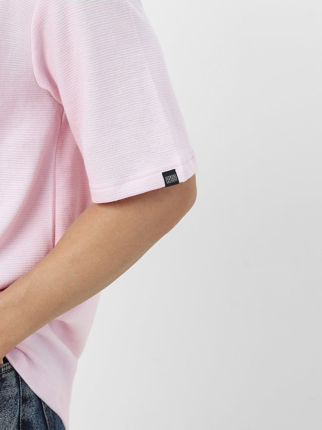 Men's Lavender Textured Round Neck Oversized Half Sleeve Cotton T-Shirt