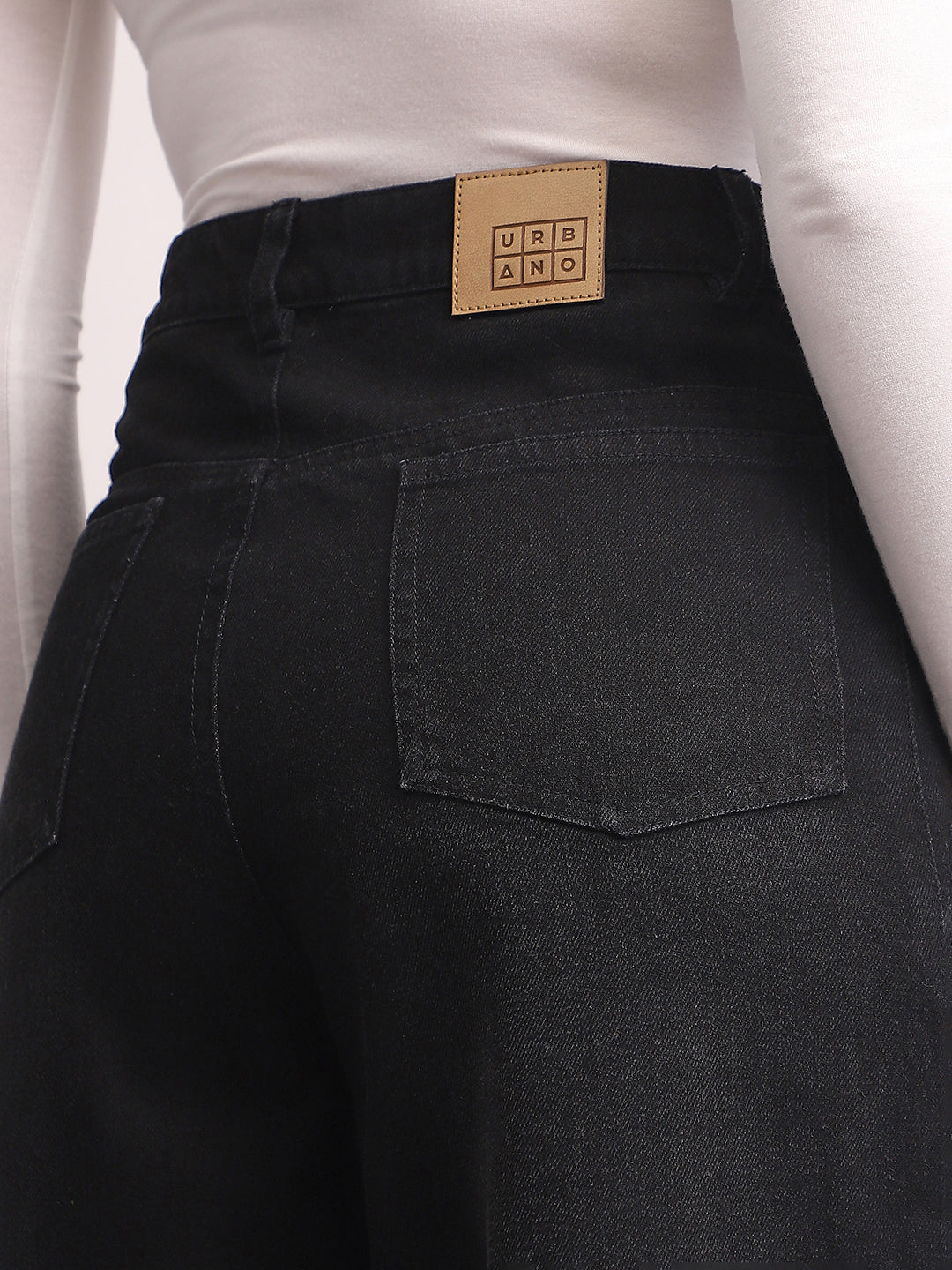 Women's Black High Rise Loose Baggy Fit Washed Jeans Non-Stretchable