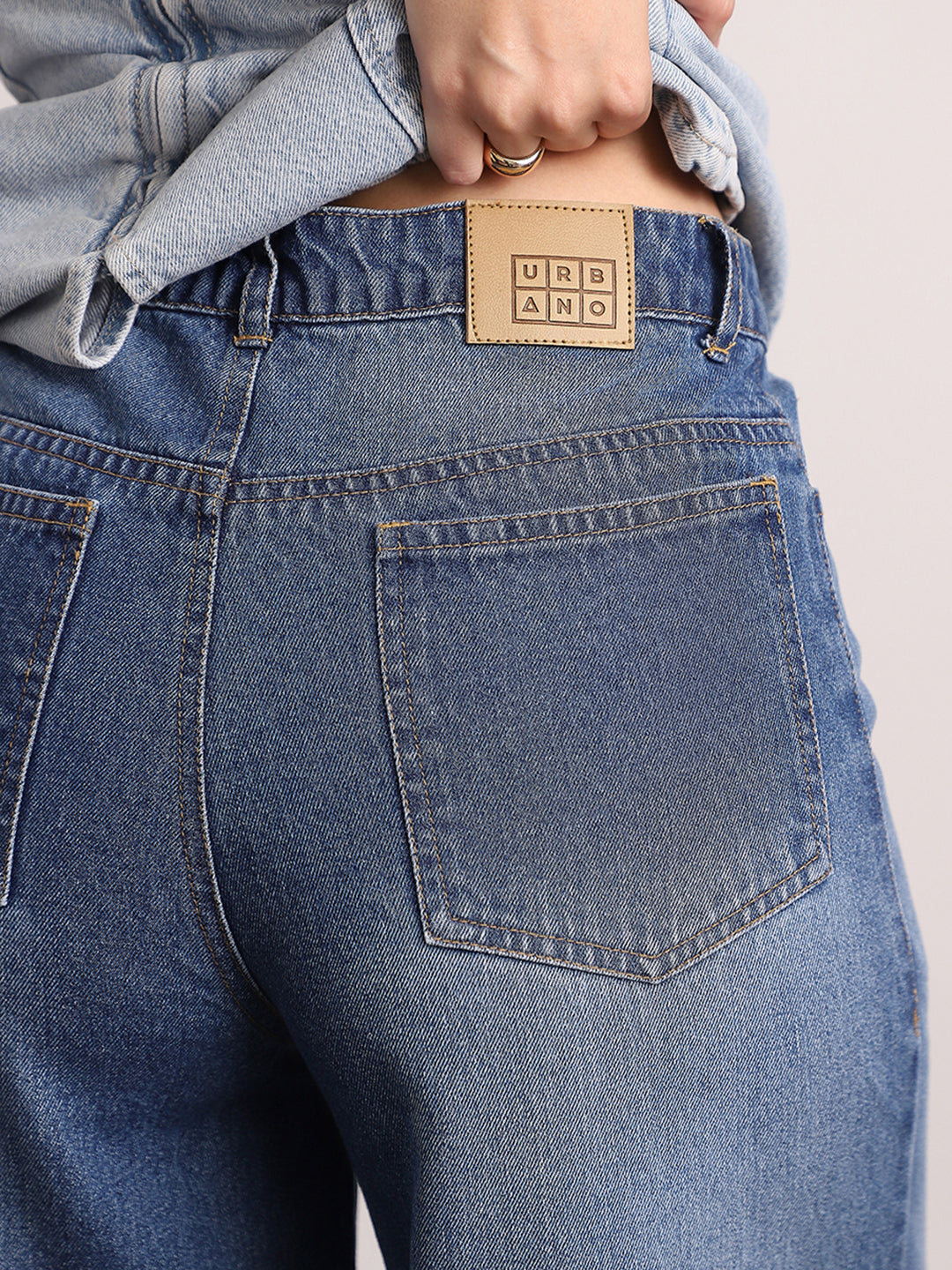 Women's Blue High Rise Loose Baggy Fit Washed Jeans Non-Stretchable