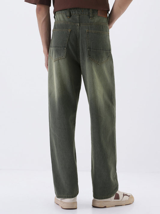 Men's Dark Grey Loose Baggy Fit Heavy Washed Jeans Non-Stretchable