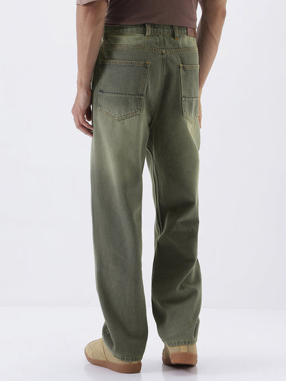 Men's Grey Loose Baggy Fit Heavy Washed Jeans Non-Stretchable