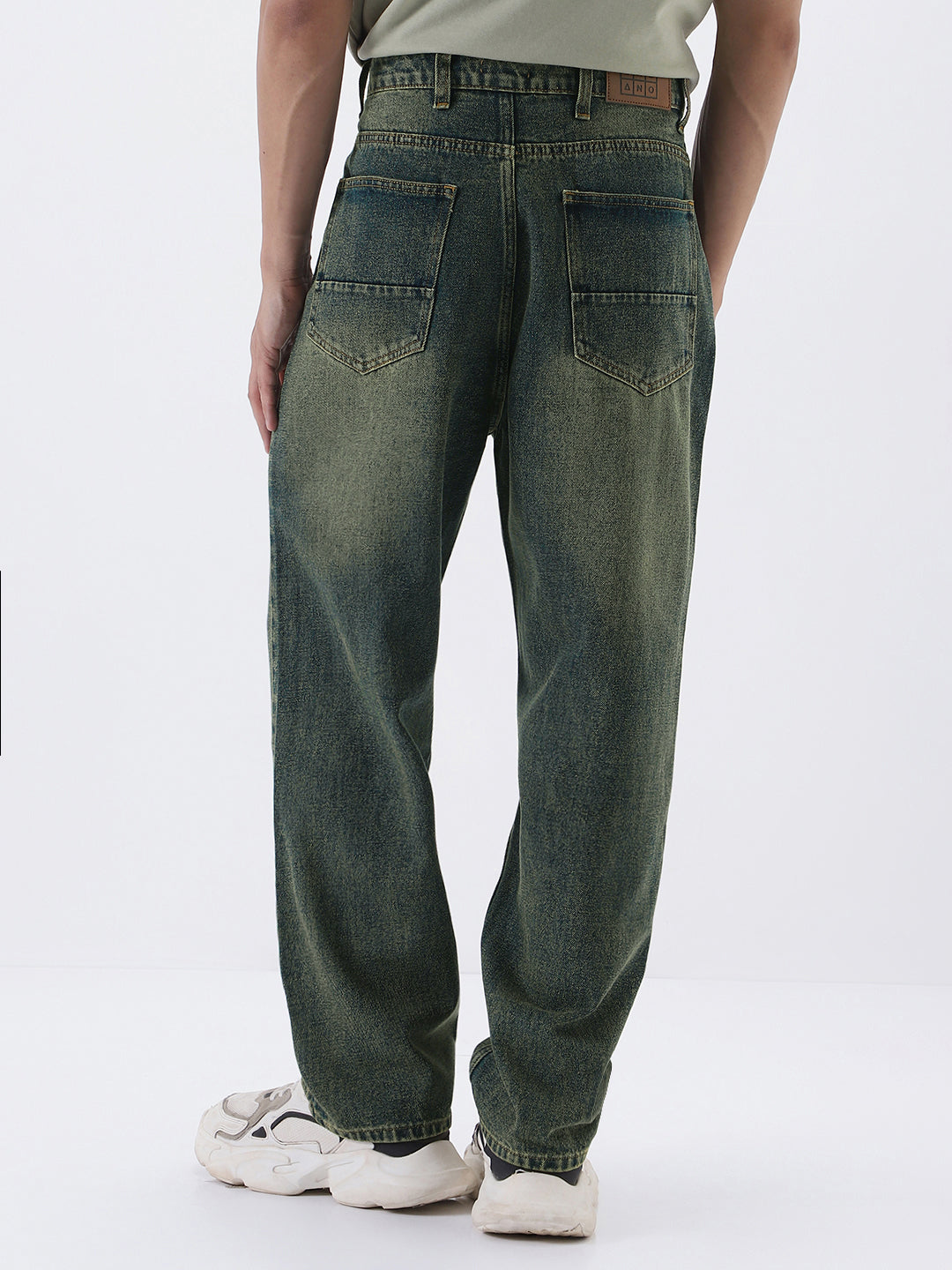 Men's Blue Loose Baggy Fit Heavy Washed Jeans Non-Stretchable