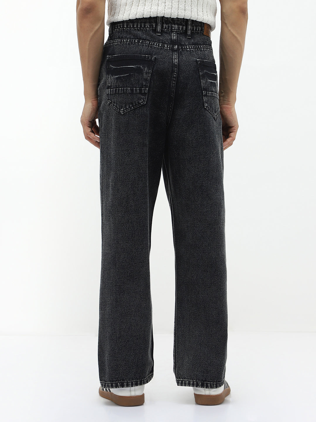 Men's Black  Loose Baggy Fit Washed Jeans Non-Stretchable