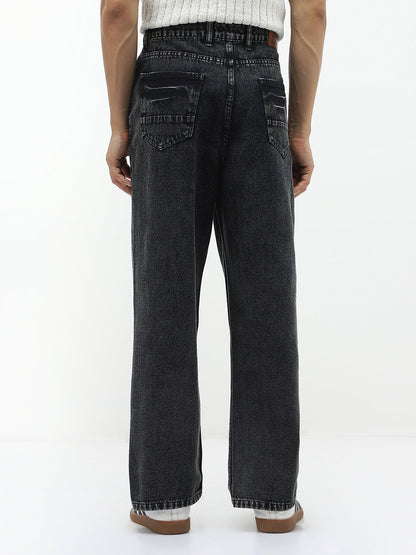 Men's Black  Loose Baggy Fit Washed Jeans Non-Stretchable