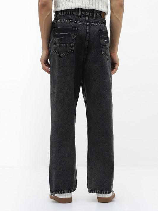 Men's Black  Loose Baggy Fit Washed Jeans Non-Stretchable