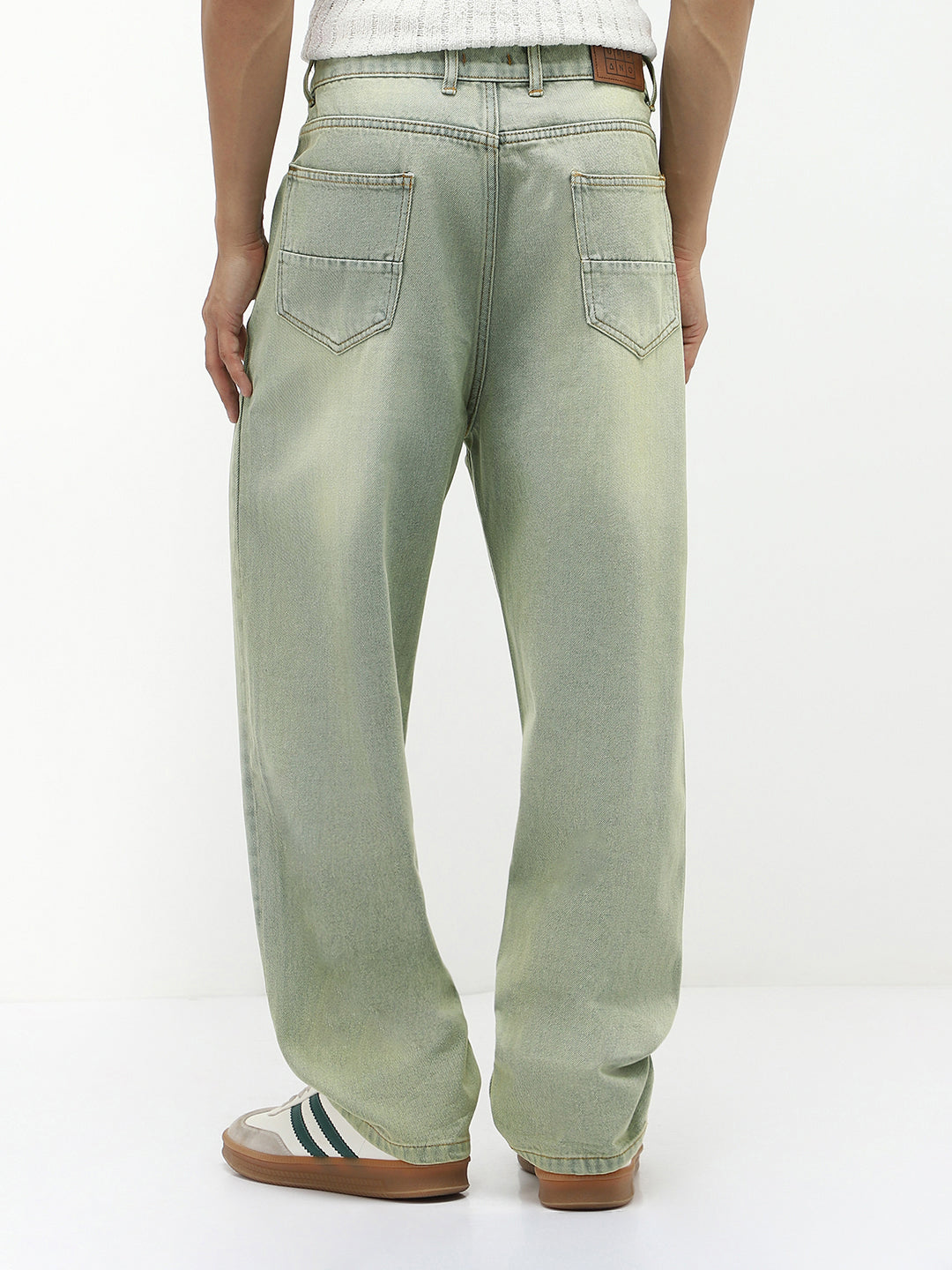 Men's Ice Grey Loose Baggy Fit Heavy Washed Jeans Non-Stretchable