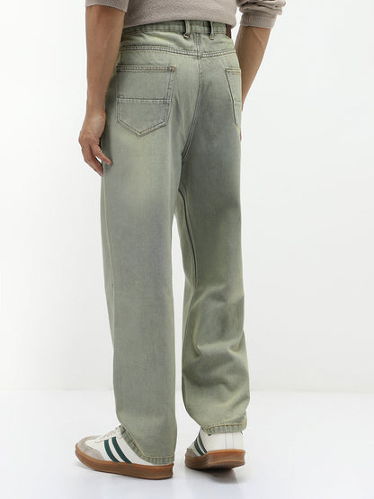 Men's Ice Grey Loose Baggy Fit Heavy Washed Jeans Non-Stretchable