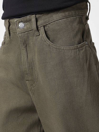 Men's Khaki Loose Baggy Fit Washed Jeans Non-Stretchable