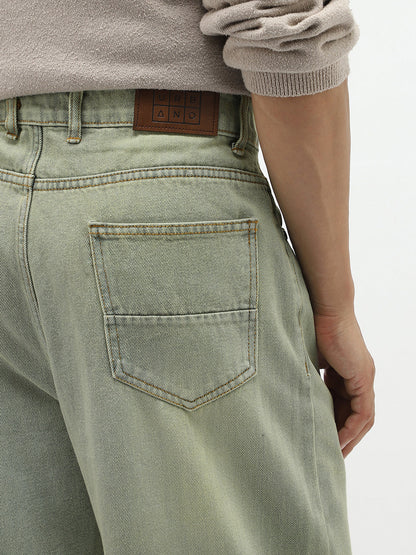 Men's Ice Grey Loose Baggy Fit Heavy Washed Jeans Non-Stretchable