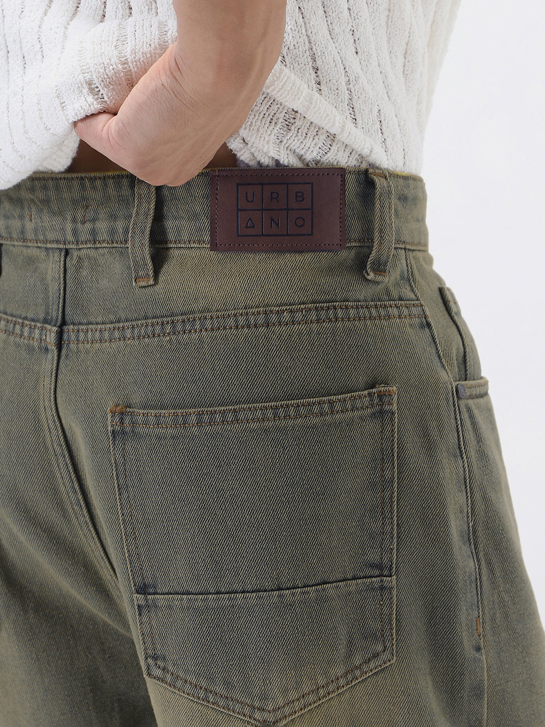 Men's Light Grey Loose Baggy Fit Heavy Washed Jeans Non-Stretchable