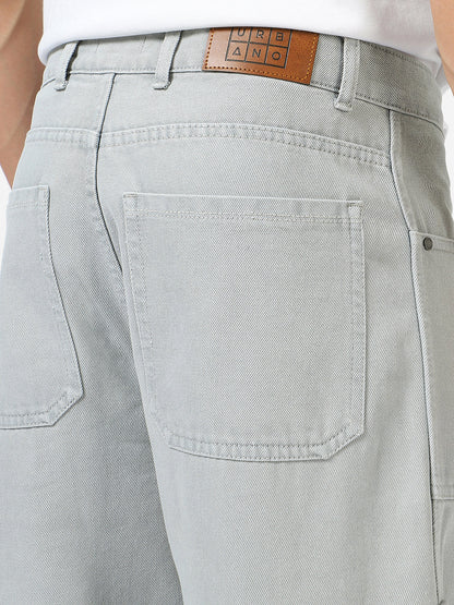 Men's Ice Grey Loose Baggy Fit Washed Cargo Jeans with 6 Pockets Non-Stretchable