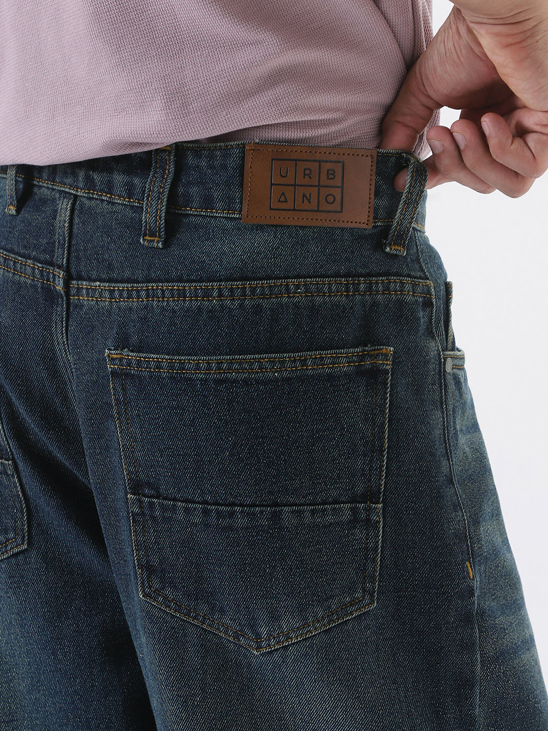 Men's Dark Blue Loose Baggy Fit Heavy Washed Jeans Non-Stretchable