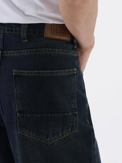 Men's Carbon Blue Loose Baggy Fit Heavy Washed Jeans Non-Stretchable