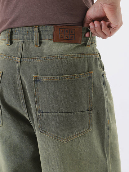 Men's Grey Loose Baggy Fit Heavy Washed Jeans Non-Stretchable