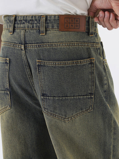 Men's Light Blue Loose Baggy Fit Heavy Washed Jeans Non-Stretchable