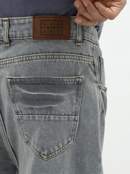 Men's Ice Grey Loose Baggy Fit Washed Jeans Non-Stretchable