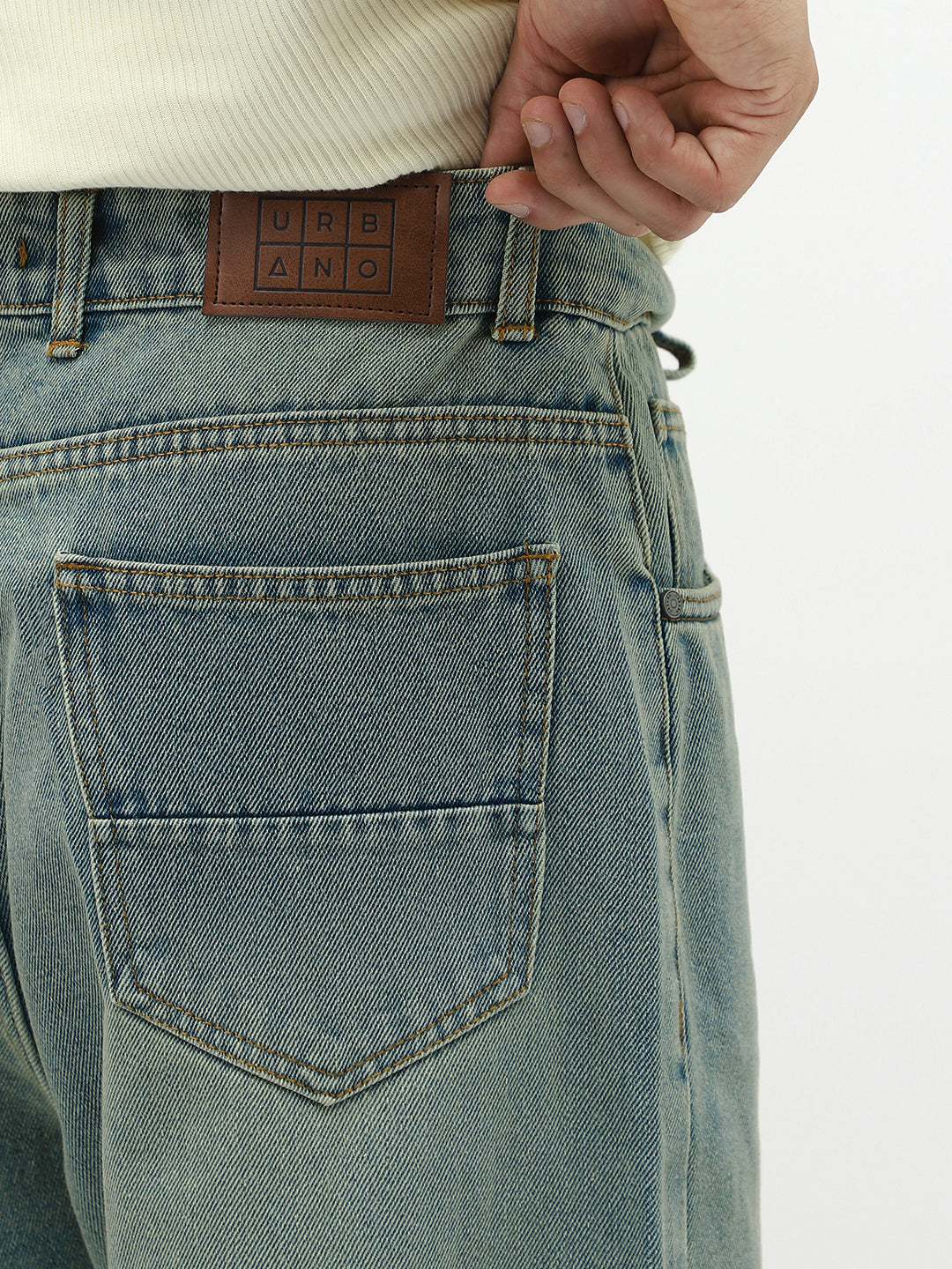 Men's Ice Blue Loose Baggy Fit Heavy Washed Jeans Non-Stretchable