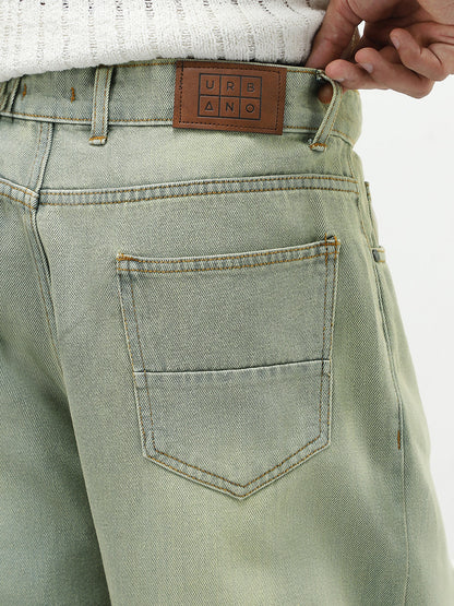 Men's Ice Grey Loose Baggy Fit Heavy Washed Jeans Non-Stretchable