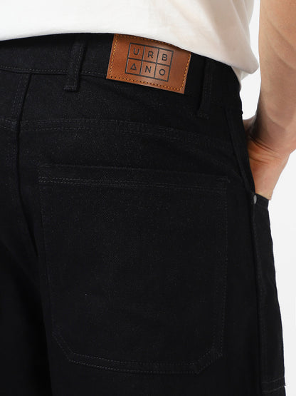 Men's Black Loose Baggy Fit Washed Cargo Jeans with 6 Pockets Non-Stretchable
